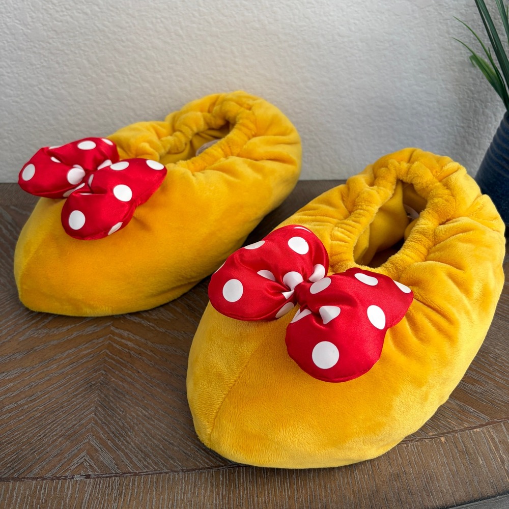 Disney Parks Minnie Mouse Yellow Plush Bow Slippers Adult Large Womens Costume